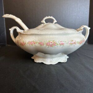 Antique Johnson Bros England Ironstone China Tureen w RARE LADLE 1913 Farmhouse